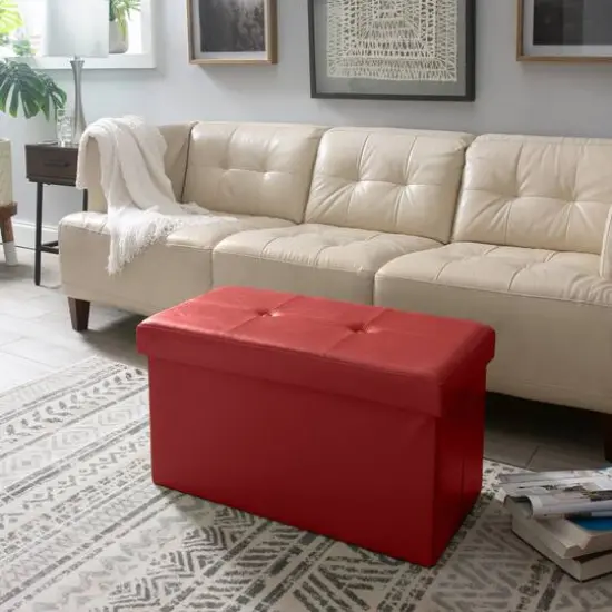 Simplify Faux Leather Double Folding Storage Ottoman Red {6}