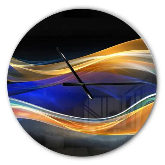 Designart 3D Gold & Blue Wave Design Modern Wall Clock {1}