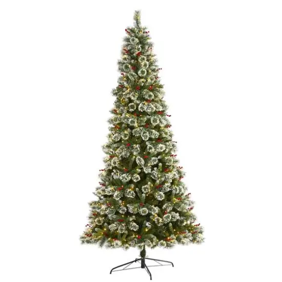 9ft. Pre-Lit Frosted Swiss Pine & Berries Artificial Christmas Tree with Clear LED Lights {1}