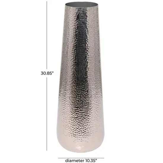 31" Silver Aluminum Tall Hammered Vase {6}