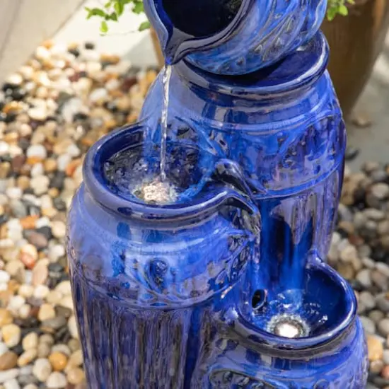 Glitzhome&reg; 27" 4-Tier LED Ceramic Fountain Cobalt Blue {5}