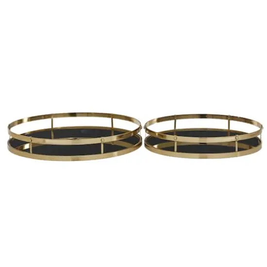 CosmoLiving by Cosmopolitan Set of 2" Gold Metal Glam Tray, 14", 16" {1}