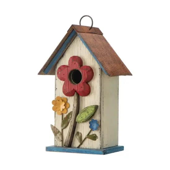 Glitzhome&reg; 10.25" Washed White Distressed Flower Birdhouse {1}