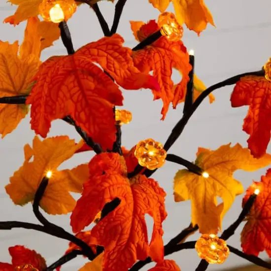 2ft. Pre-Lit Autumn Maple Artificial Fall Tree with 24 Warm White LED & Pumpkin Shaped Lights with Detachable Base {6}