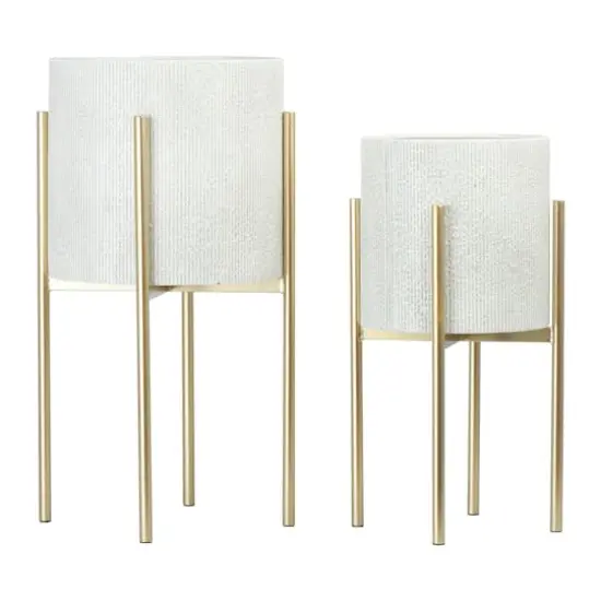 Hello Honey&reg; White & Gold Boho Embossed Metal Planters with Stands Set {6}