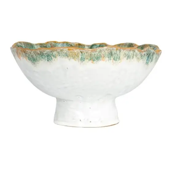 Hello Honey® 9" Green & Brown Stoneware Footed Bowl with Speckled Glaze {7}