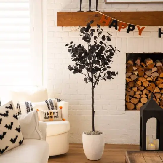 5ft. Artificial Halloween Black Eucalyptus Tree {7}