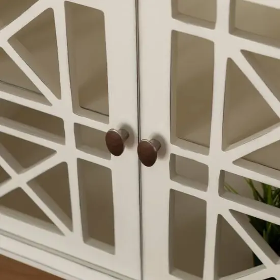 Walker Edison 32" Antique White Fretwork Accent Storage Cabinet {7}