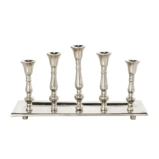 Aluminum 5 Candle Candelabra with Candle Plate Silver {1}