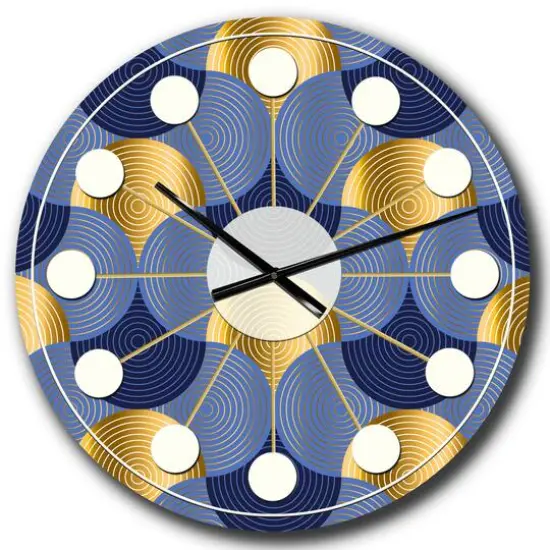 Designart 'Retro Luxury Waves In Gold And Blue Viii Mid-Century Modern Wall Clock {1}