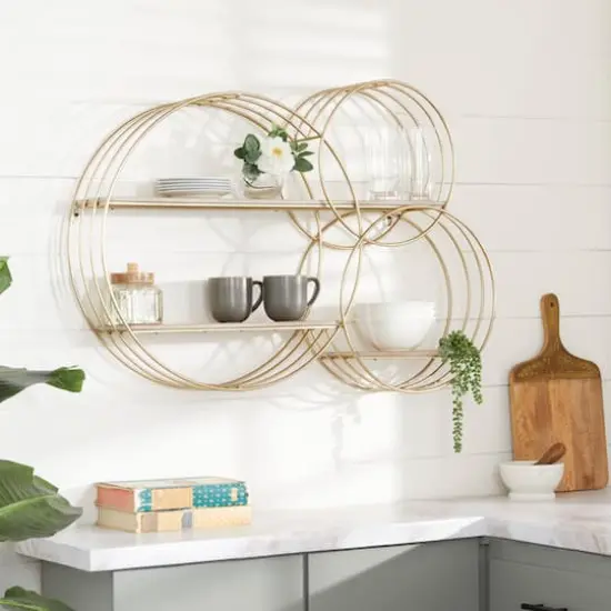 Gold Metal Contemporary Wall Shelf, 26" x 37" x 6" {9}