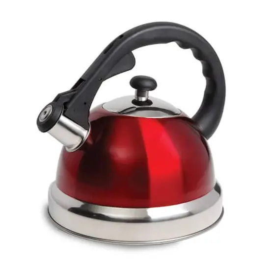 Mr. Coffee Claredale 1.7qt. Red Stainless Steel Whistling Tea Kettle with Nylon Handle {5}