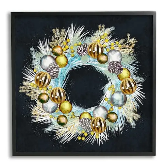 Stupell Industries Seasonal Ornaments Pine Wreath Framed Giclee Art Black {1}