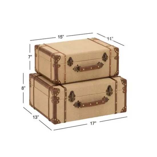 Beige Wood Vintage Trunk Set {9}