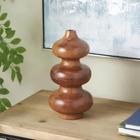 10.75" Brown Geometric Wood Bubble Vase {3}