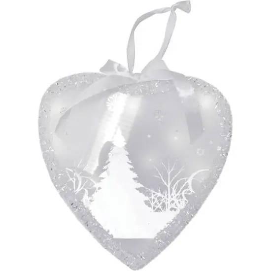 8" Glitter Silver & White Pre-Lit LED Wintery Woods Scene Christmas Heart Ornament {1}