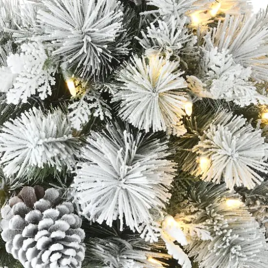 22" Pre-Lit Flocked Chiwawa Basin Pine Tree With Pinecones In Gray Pot, Clear LED Lights {5}