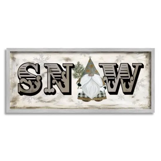 Stupell Industries Winter Snow Holiday Gnome Framed Giclee Art Gray {1}