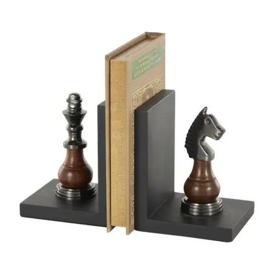 Decorative Dark Brown & Silver Chess Bookend Set {7}
