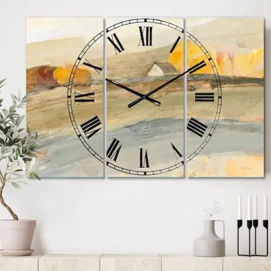 Designart Orange Brown Farmhouse Multipanel Wall Clock {3}
