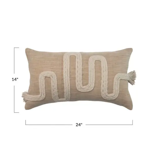 Hello Honey&reg; Natural Cotton & Jute Lumbar Pillow with Embroidery & Fringe {1}