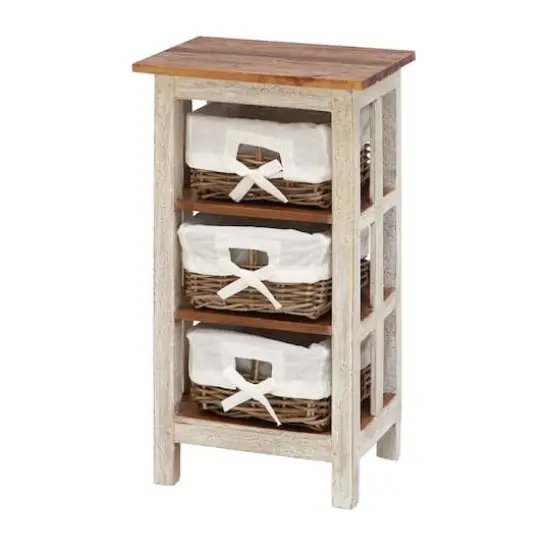 29" White Farmhouse Rattan Storage Unit {1}