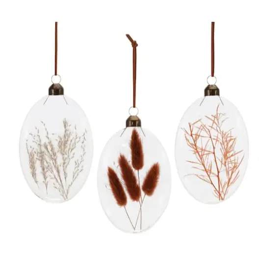 12 Pack 5.5" Warm Tone Dried Floral Glass Ornaments {1}