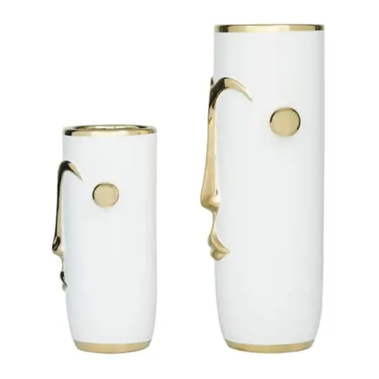 Set of 2" White Stoneware Modern Vase 16", 11" {3}