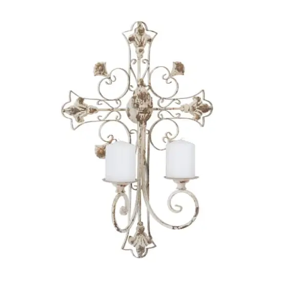 White Iron French Country Wall Sconce, 24" x 17" x 5" {4}