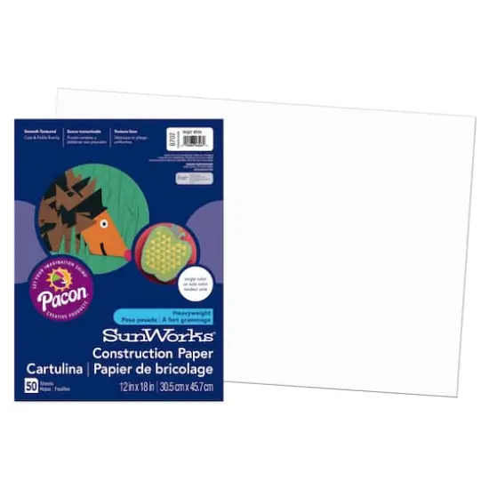 Pacon&reg; SunWorks&reg; 12" x 18" Bright White Construction Paper, 50ct. {1}