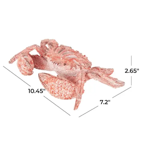10" Polystone Crab Textured Decorative Sculpture Red {8}