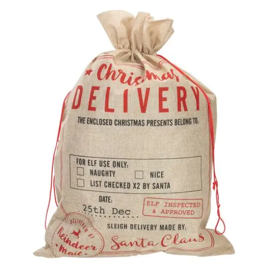 27" Beige & Red Christmas Delivery Tie Gift Bag {1}