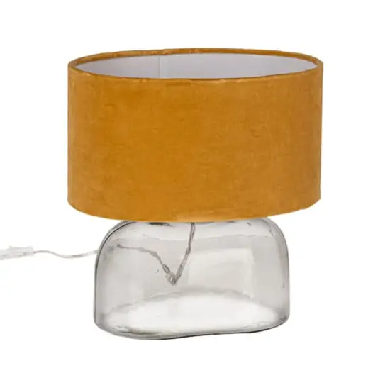 Hello Honey® 14" Modern Table Lamp with Glass Base & Mustard Yellow Velvet Shade {1}