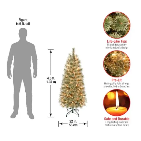 4.5 ft. Pre-Lit Arcadia Cashmere Pine Slim Artificial Christmas Tree, Clear Lights {5}