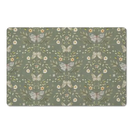 Butterfly Pattern Floor Mat Olive Green {1}