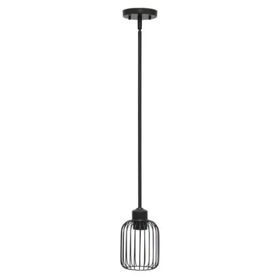 Lalia Home Ironhouse 7" Black 1-Light Metal Caged Mini Pendant {7}