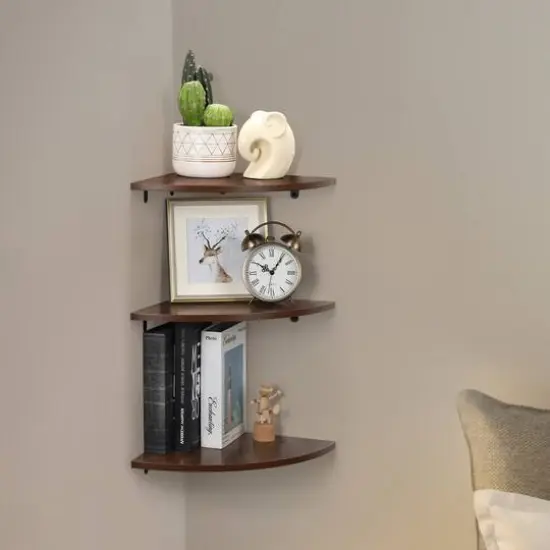 Floating Corner Shelves Set Brown {7}