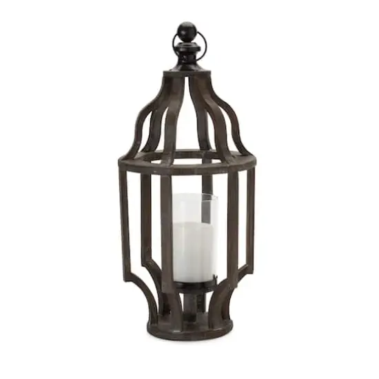 22.5" Wood & Glass Lantern Style Candle Holder {1}