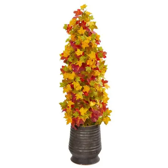 3.5ft. Autumn Maple Tree in Ribbed Metal Planter {1}