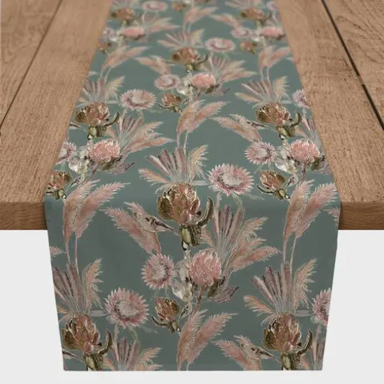 90" Protea Blooms Cotton Twill Runner Emerald {1}