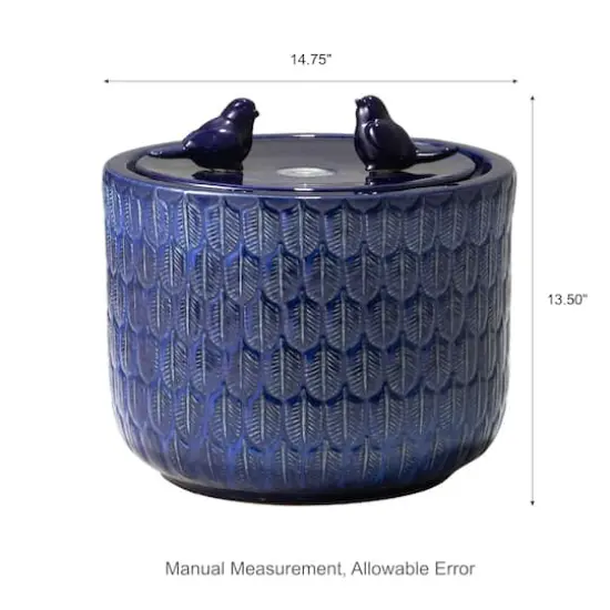 Glitzhome&reg; 15" LED Bird Cylindrical Ceramic Fountain Cobalt Blue {9}