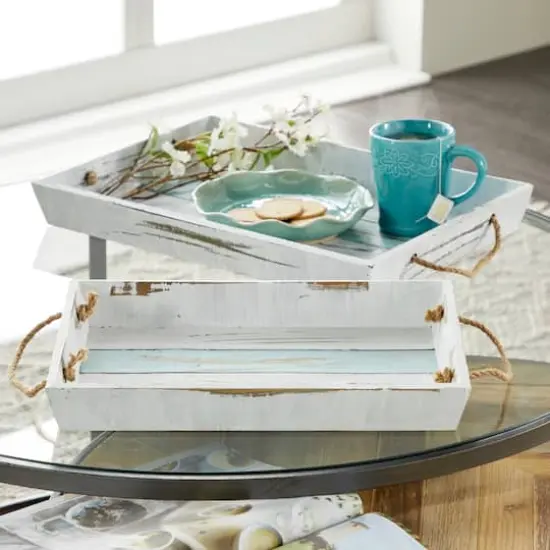 White Wood Coastal Tray Set {8}