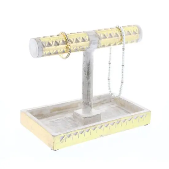 Natural Themed Gold and White Wood Jewelry Stand, 10" x 12" x 7" {1}