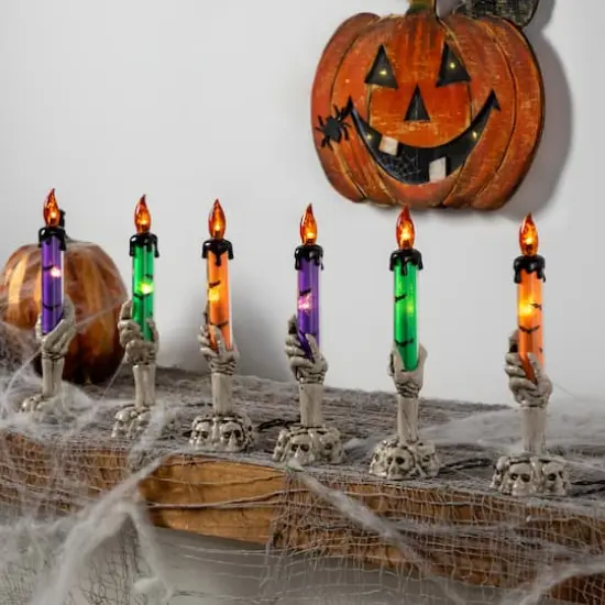 6ct. 8.5" LED Skeleton Halloween Candle D&eacute;cor {3}