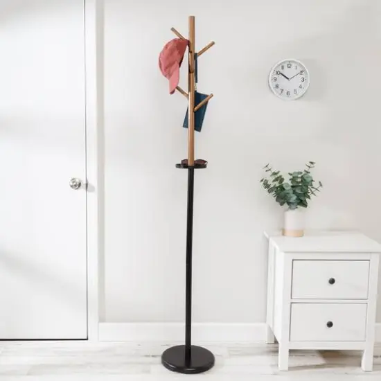 Honey Can Do 70" Brown & Black Freestanding Coat Rack with Tree Design & Accessory Tray {3}