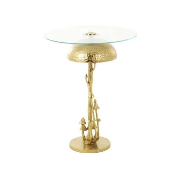 23" Gold Aluminum Metal Mushroom Table with Glass Tabletop {9}