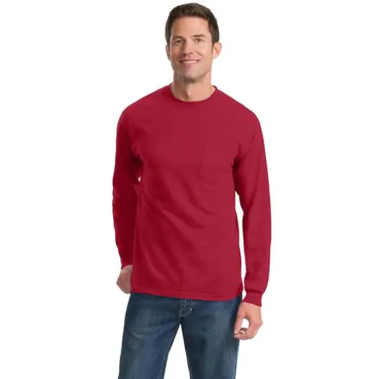 Port & Company&reg; Tall Long Sleeve Essential Pocket T-Shirt Red {4}