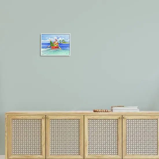 Stupell Industries Santa's Delivery Tropical Christmas Boat Framed Giclee Art White {3}