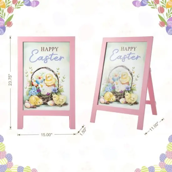 Glitzhome&reg; 23.75" Easter Wooden Chicks Easel Porch Sign {8}