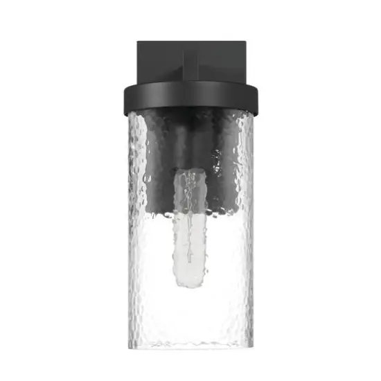 Hello Honey&reg; Aria Matte Black Cylindrical Textured Water Glass & Metal Wall Mounted Outdoor Light {8}